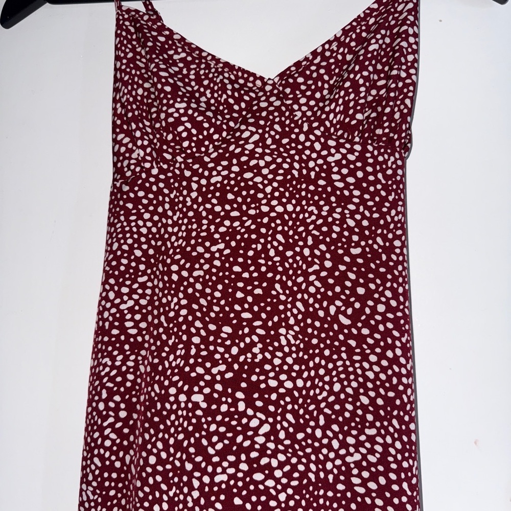 Shein Elegant Burgundy Polka Dot Flowy Dress - Picture 2 of 6